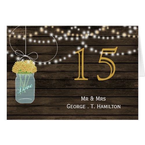 Barnwood yellow mason jars table numbers