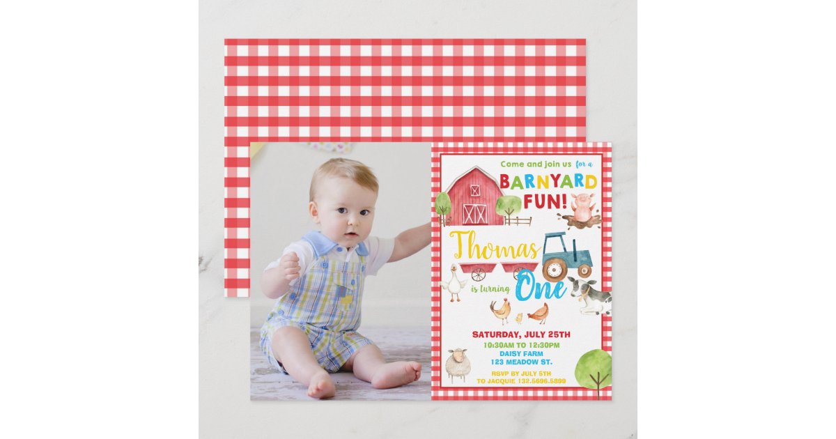 Barnyard 1st Birthday Party Cute Farm Animal Photo Invitation | Zazzle