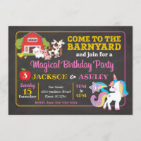 Barnyard and Unicorn Joint Birthday Invitation