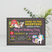 Barnyard and Unicorn Joint Birthday Invitation (Standing Front)