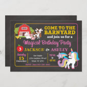 Barnyard and Unicorn Joint Birthday Invitation (Front/Back)