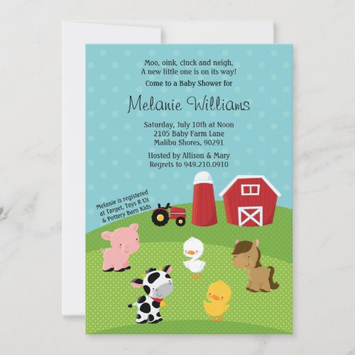 Barnyard Animal Baby Shower Invitation