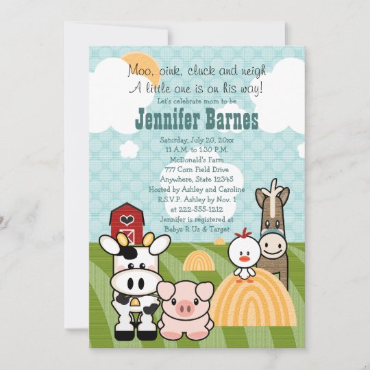 Barnyard Animal Baby Shower Invitations