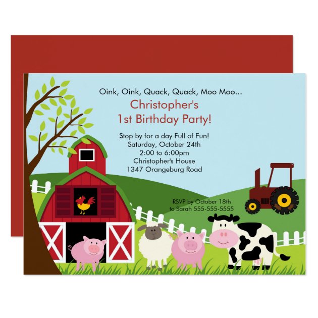 Barnyard Animal Fun Birthday Party Invitation