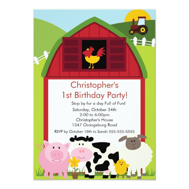 Barnyard Animal Fun Birthday Party Invitation