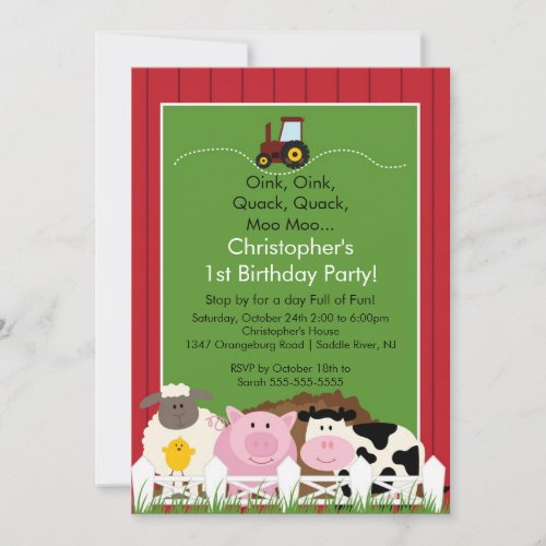 Barnyard Animal Fun Birthday Party Announcement