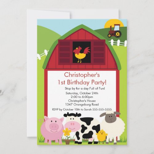 Barnyard Animal Fun Birthday Party Invites
