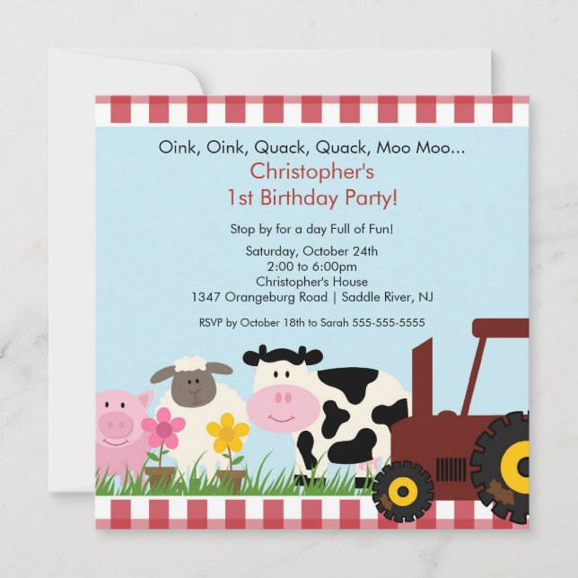 Barnyard Animal Fun Birthday Party Invitation (Front)