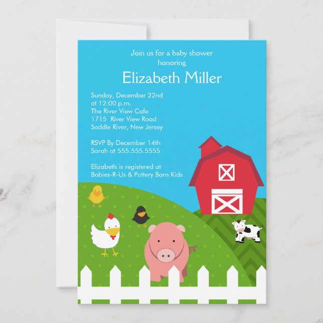 Barnyard Animal Neutral Baby Shower Invitation (Front)
