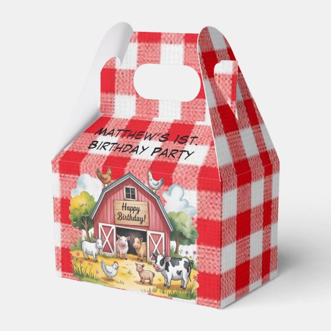 Barnyard Animals 1st. Birthday Party Favor Boxes (Front Side)