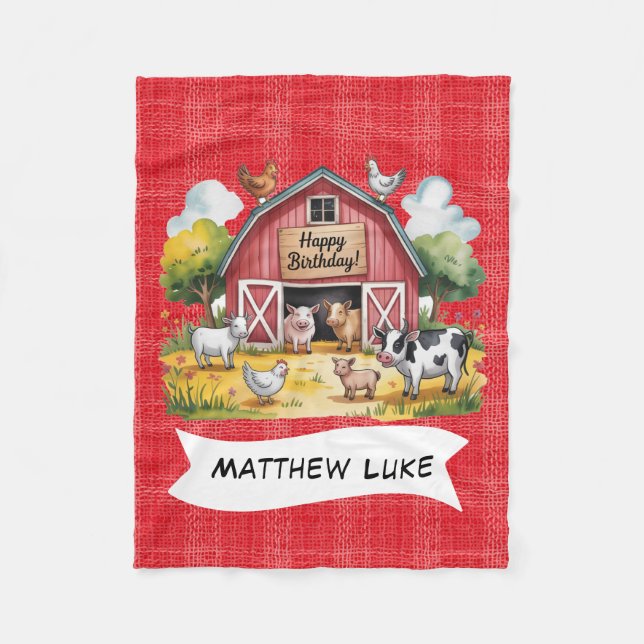Barnyard Animals 1st. Birthday Party Gift Fleece Blanket (Front)