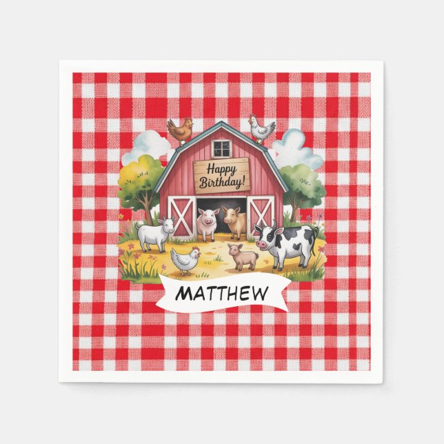 Barnyard Animals 1st. Birthday Party Napkins (Front)