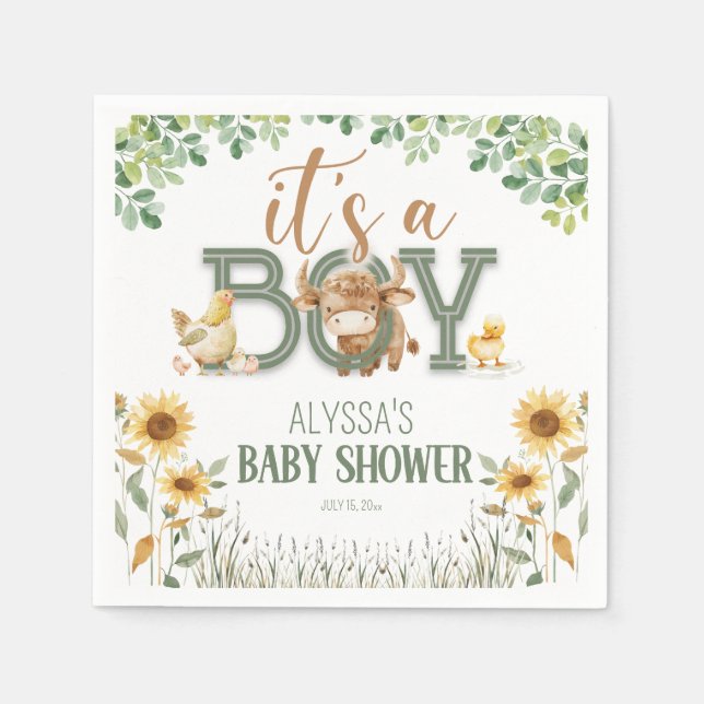 Barnyard Animals Baby Boy Baby Shower Napkins (Front)