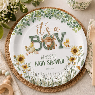 Barnyard Animals Baby Boy Baby Shower Paper Plates