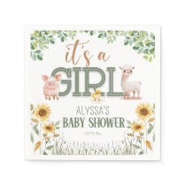 Barnyard Animals Baby Girl Baby Shower Napkins