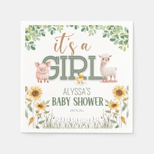 Barnyard Animals Baby Girl Baby Shower Napkins
