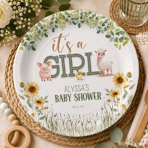 Barnyard Animals Baby Girl Baby Shower Paper Plates