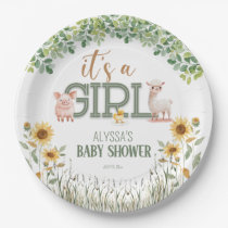 Barnyard Animals Baby Girl Baby Shower Paper Plates