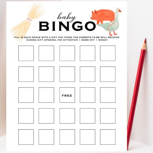 Barnyard Animals _ Baby Shower Baby Bingo Game