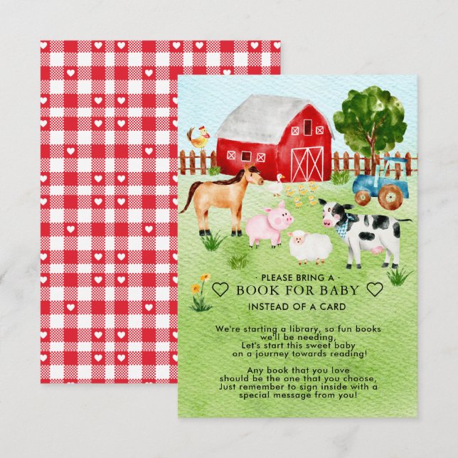 Barnyard Animals Baby Shower Book for Baby Enclosure Card (Front/Back)