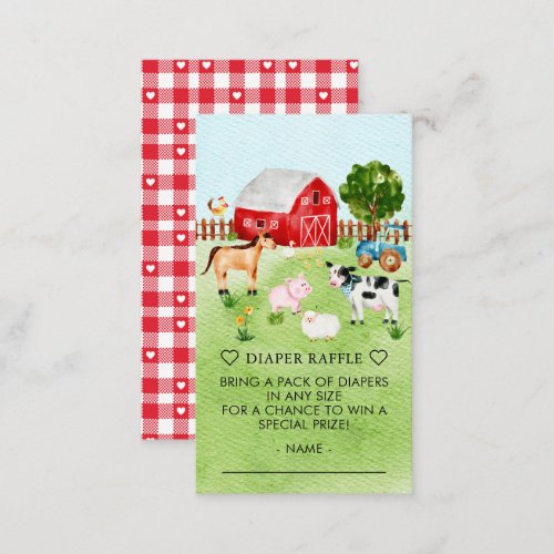 Barnyard Animals Baby Shower Diaper Raffle Ticket Enclosure Card - Barnyard farm animals diaper raffle ticket for a girls, boys or neutral baby shower.  Matching items available in our shop.