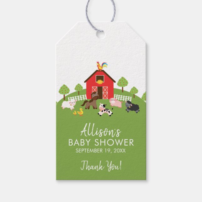Barnyard Animals Baby Shower Favor Gift Tag (Front)