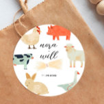 Barnyard Animals - Baby Shower Favor Sticker<br><div class="desc">Part of the Barnyard Animals collection, this MULTI-USE sticker is the finishing touch to your theme! You can use as: candle labels, to seal gift bags, on envelope backs, the uses are endless and sure to stun your invitees 🍾 *This design is compatible with round stickers only! All text is...</div>