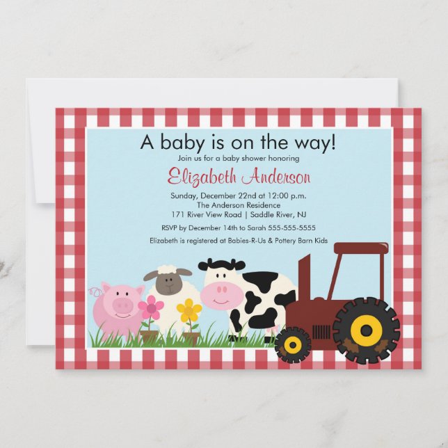 Barnyard Animals Baby Shower Invitation (Front)