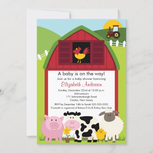 Barnyard Animals Baby Shower Invitation