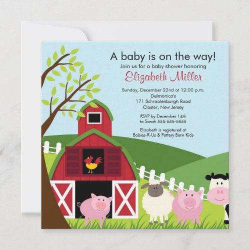 Barnyard Animals Baby Shower Invitation