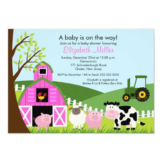 Barnyard Animals Baby Shower Invitation Pink Girl Zazzle Com