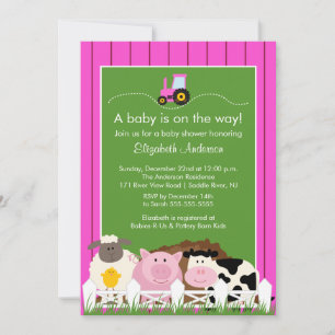 Barnyard Animals Baby Shower Invitation Pink Girls
