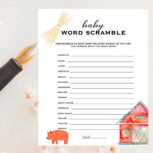 Barnyard Animals _ Baby Word Scramble Game