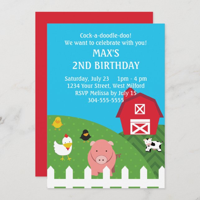 Barnyard Animals Birthday Invitation (Front/Back)