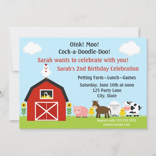 Barnyard Animals Birthday Invitation Personalized (Front)
