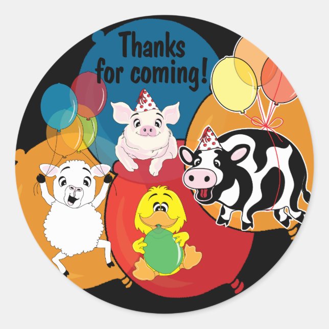 Barnyard Animals Birthday Party Classic Round Sticker (Front)