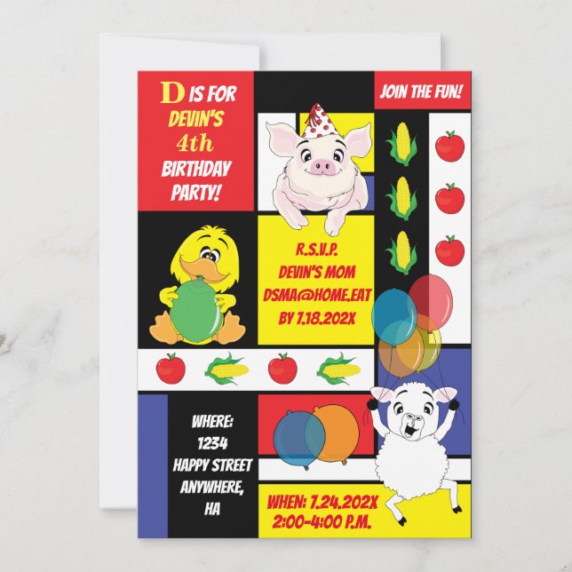 Barnyard Animals Birthday Party Invitation (Front)