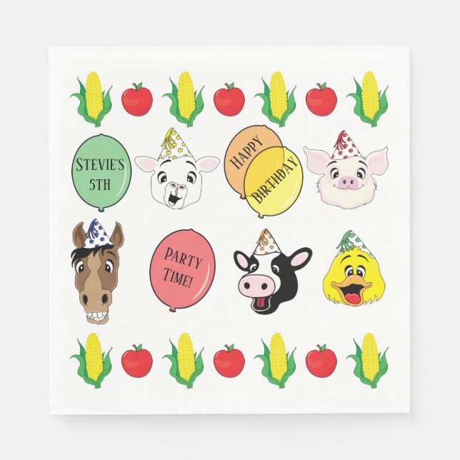 Barnyard Animals Birthday Party Napkins (Front)