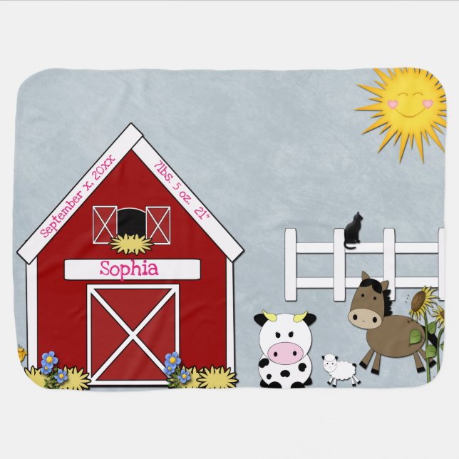 Barnyard Animals, Farm,  Custom Receiving Blanket (Horizontal)