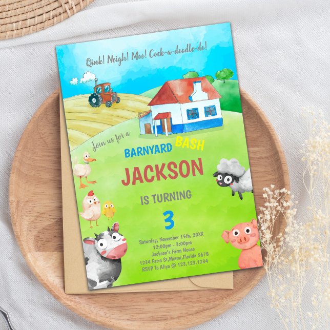 Barnyard Animals Party for Boys Invitation (Green Farm Birthday Invitations)