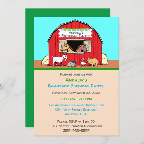 Barnyard Animals Petting Zoo Birthday Party Invitation