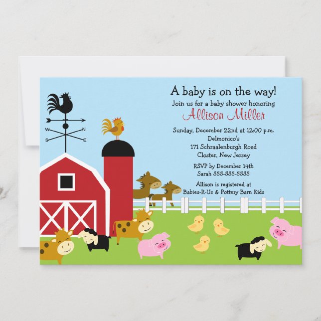 Barnyard Baby Animails Baby Shower Invitation (Front)
