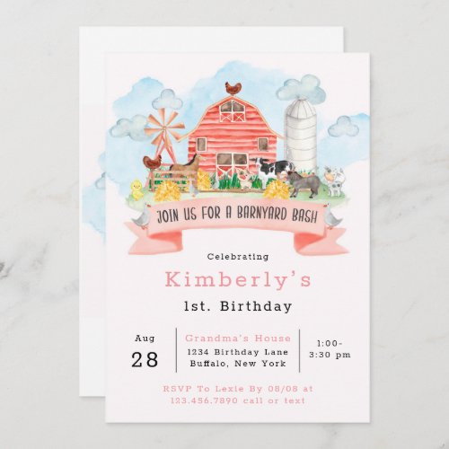 Barnyard Bash Farm Animals 1st Birthday Party Inv Invitation