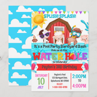 Barnyard Bash Pool Party Birthday Inviation Invitation