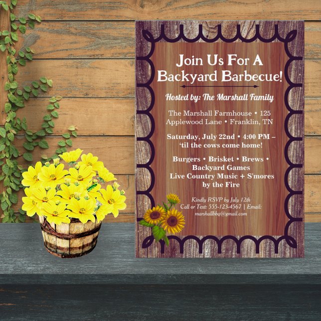 Barnyard BBQ Bash Invitation Template Rustic Wood  (Creator Uploaded)