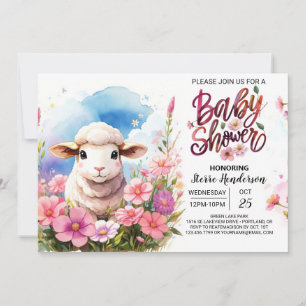 Barnyard Beauty Pink Lamb Girl Baby Shower Invitation