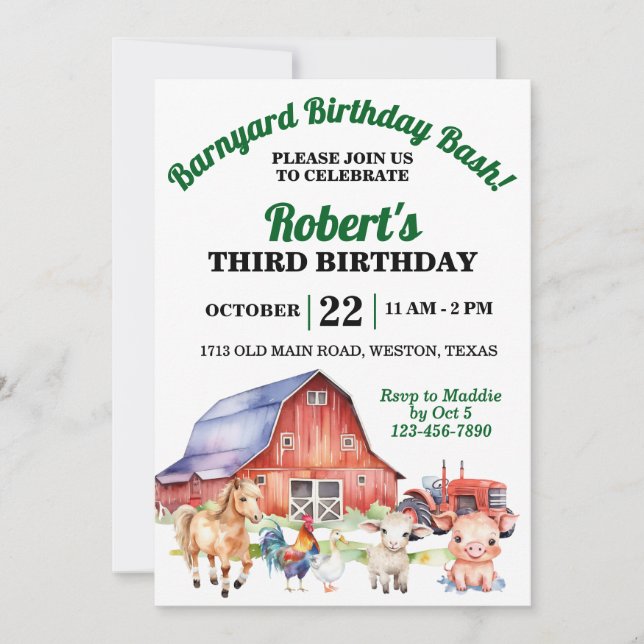 Barnyard Birthday Bash Invitation (Front)