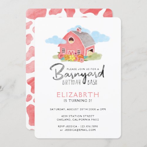 Barnyard Birthday Bash Watercolor Country Farm Invitation