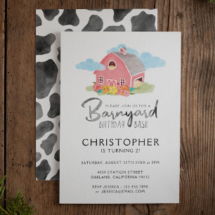 Barnyard Birthday Bash Watercolor Country Farm Invitation