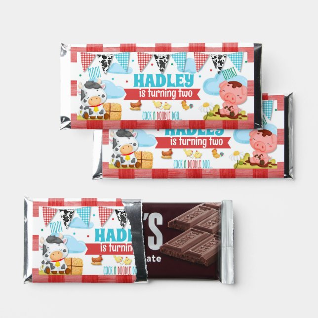 Barnyard Birthday Farm Animal Personalized  Hershey Bar Favors (Front)